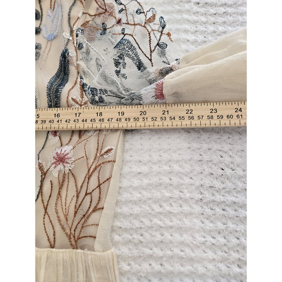 Altard State Embroidered Mini Dress 3/4 Bell Sheer Sleeve Boho Babydoll Medium - Picture 7 of 10